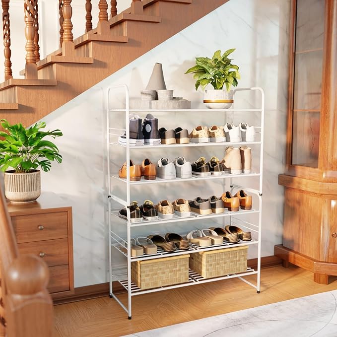 SUFAUY 3 Tier 33" Wide White Metal Shoe Rack for Closet, Stackable