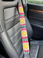 Crochet Sunflower Car Steering Wheel Covers Universal 14-15 inch for Women/Men (B:Wheel Cover+2 Belt Cover)