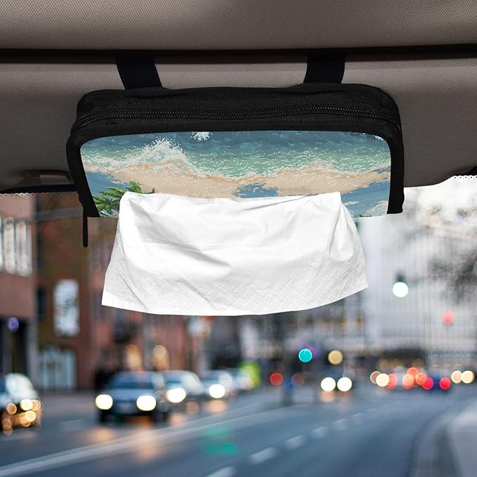 Car Tissue Holder Car Visor Organizer Tissue Box Holder for Car Sun Visor Organizer with Car Vehicle Accessories Essentials Interior for Women Men Blue Wave Palm Beach Cloud