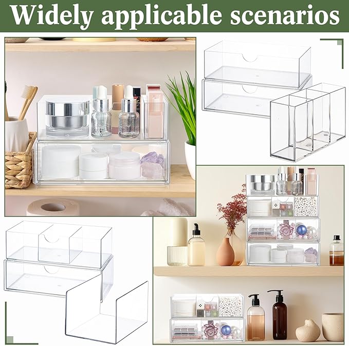 CroBlissful Medicine Cabinet Organizer 4 Tier Stackable Makeup Organizer Tray with 2 Drawers 2 Storage Box 1 Lip Gloss Holder