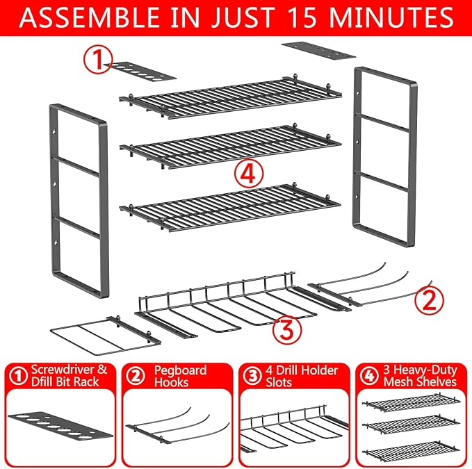 Heavy Duty Drill Holder & Power Tool Organizer Wall Mount, Metal Cordless Tool Organizer for Cordless Drill, Accessory Holder