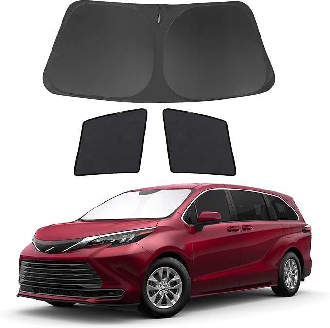 3PCS Car Window Shades Front Windshield Sun Shade Foldable Window Shade Custom Fit for Toyota Sienna 2021-2024 Accessories Car Shades for Front Windows Anti-UV Rays Block Heat