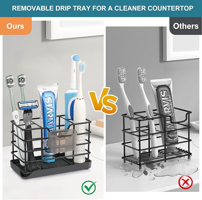 Toothbrush Holders for Bathrooms, Stainless Steel Bathroom Toothbrush Holder Kids Electric Tooth Brush Holder and Toothpaste 