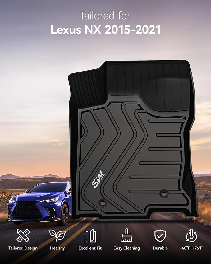3W Floor Mats Compatible for Lexus NX NX200t NX300 NX300h 2021-2015 TPE All Weather Floor Liners Custom Fit Floor Liner for Lexus NX All Models，1st & 2nd Row Mat Car Accessories，Black