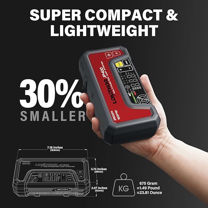 LOKITHOR JP400 Jump Starter with Air Compressor, 2500A 12V Portable Car Battery Booster Pack (8.5L Gas/6.5L Diesel) with