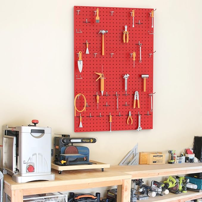 TORACK 3 PCS Metal Pegboard Panels(12x24 inch) for Wall Garage Tools Storage Pegboard System for Workbench, Modular Peg Board