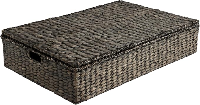 happimess BSK2015C Holden 30" Classic Costal Hand-Woven Hyacinth Wicker Under Bed Storage Basket with for Storage and Decorat