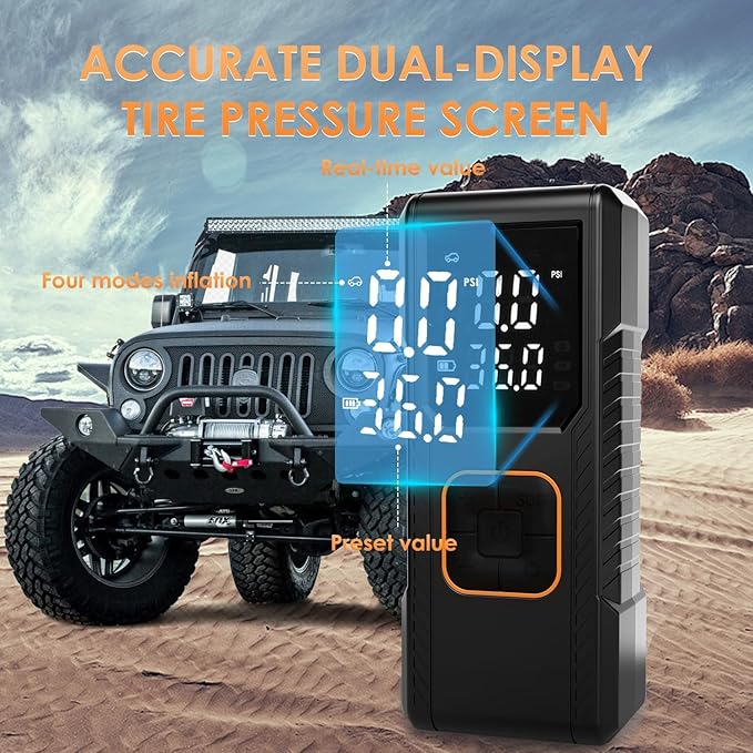 Tire Inflator Portable Air Compressor, 150PSI Cordless Air Pump For Car Tires, Bike Pump, Motorcycle, Balls, Portable Tire Inflator with Digital Pressure Gauge, 3X Fast Inflation, Auto Shut-off
