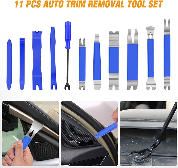 GOOACC 11PCS Trim Removal Tool Kit, Metal & Nylon Pry Tools Set for Car Door Panel, Dashboard, Audio, Clips, Fastener Remover