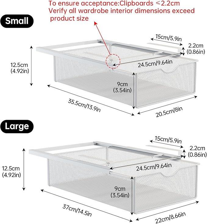 2 Pack Closet Pull-Out Baskets Bra Underwear and Sock Organizer for Drawer Women College Dorm Room Essentials (White)