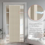 Jilron Accordion Door Curtain Set - 100% Blackout, with Curtain Rod Included, for Bedroom Privacy Protection (Off white-43 W 