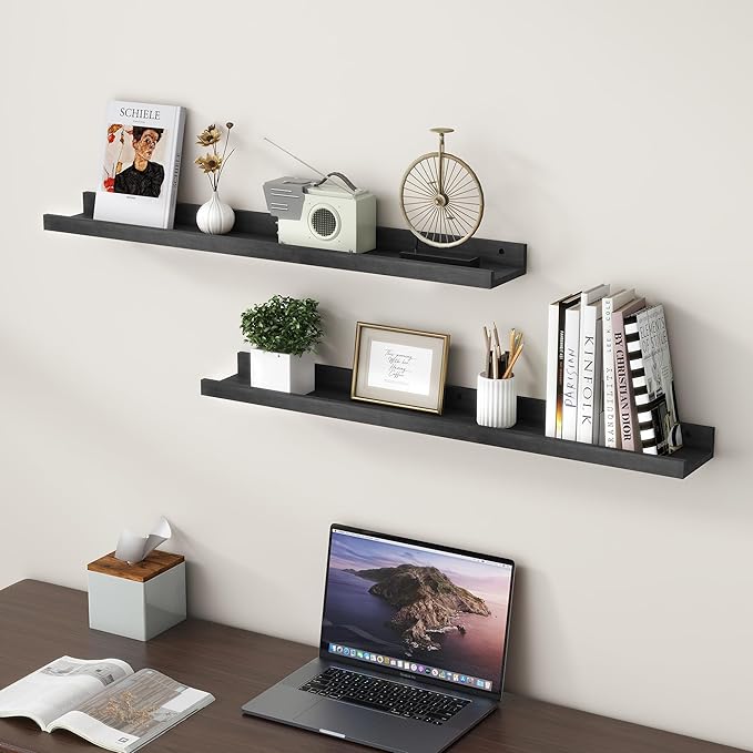 Picture Ledge Shelf for Wall, 36 inch Solid Pine Wood Nursery Book Shelves 2 Packs, Floating Ledge Shelves for Kids' Room Bed