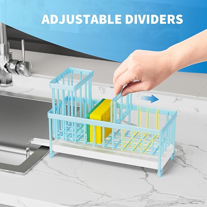 Cisily Sponge Holder for Kitchen Sink, Sink Caddy Organizer with High Brush Holder, Kitchen Countertop Organizers and Storage