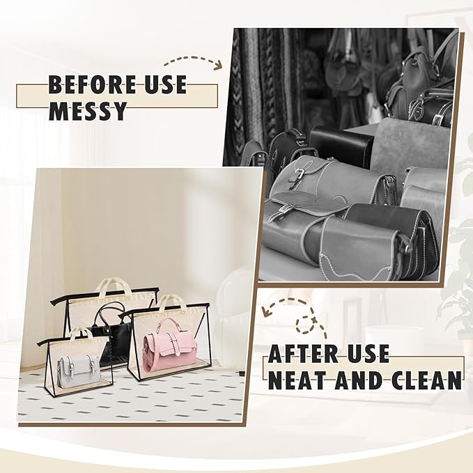 9 Pack Dust Bags for Handbags, Clear Handbag Storage Organizer, Purse Protector Storage Bag, Transparent Purse Organizer for 