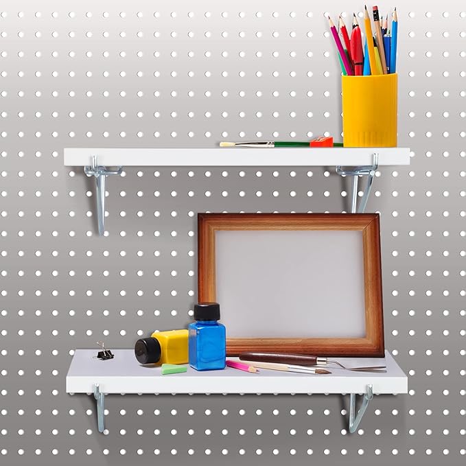 Blulu 4 Set Large Pegboard Shelf Kit Fiberboard peg Board Shelving Storage Brackets Stain Resistant Peg Board Organizer Shelv