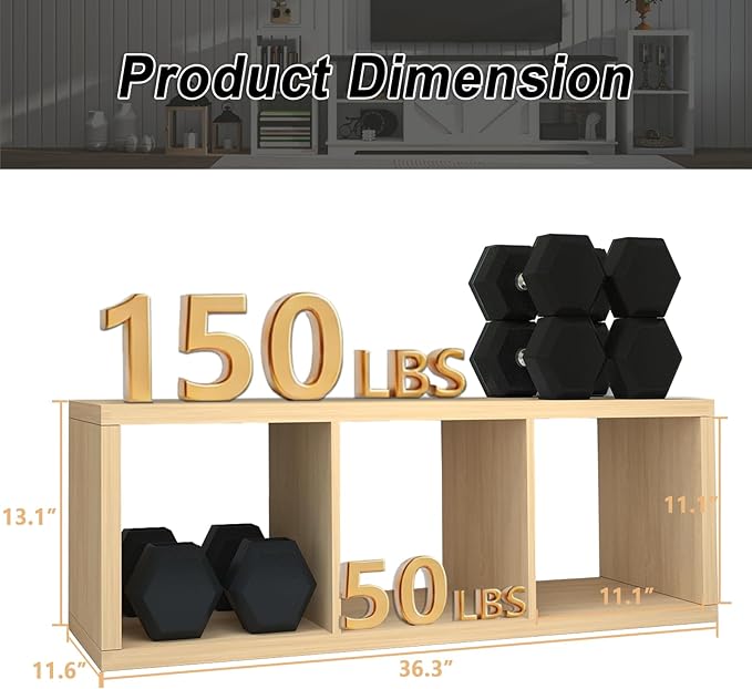 CTESNE【2026 Wooden Thick Frame 3 Cube Storage Organizer Shelf with Anti-Tipping Kits + Reversible Open Back Bookcase, Horizon