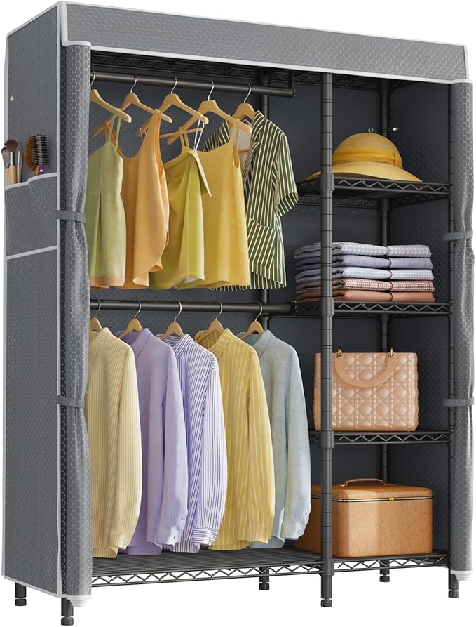 VIPEK V7C Garment Racks with Cover Portable Closets for Hanging Clothes, Heavy Duty Clothes Rack with Shelves Metal Closet Wa