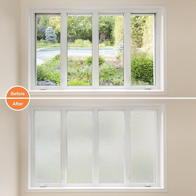 Frosted Window Privacy Film Frosted Glass Window Film Sun Blocking Window Tinting Film for Home, Static Clings Removable Frosting Bathroom Door Window Covering, White,29.5 Inch x 78.74 Inch