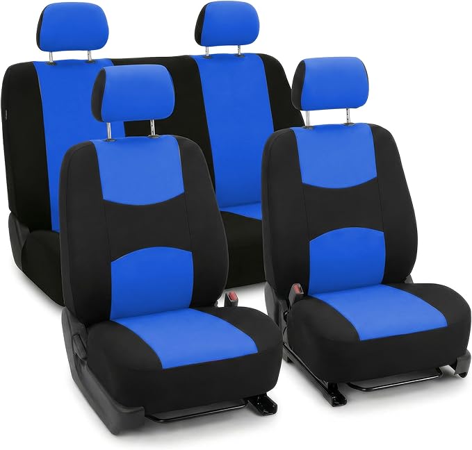 FH Group Automotive Seat Covers Flat Cloth Full Set Blue Combo Small Car Seat Cover Design, Rear Solid Bench Universal Fit an