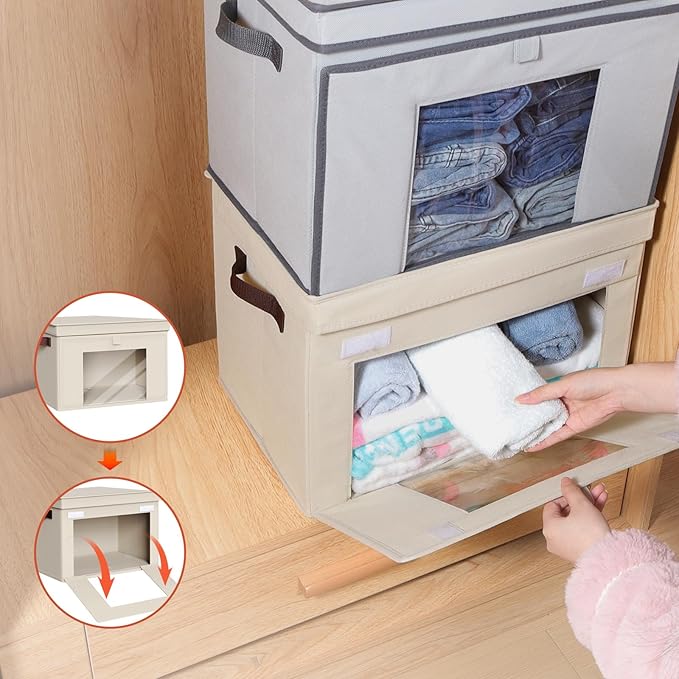 Univivi Storage Bins with Lids, Large Closet Organizers and Storage with Handles & Window, Foldable Fabric Storage Cubes with