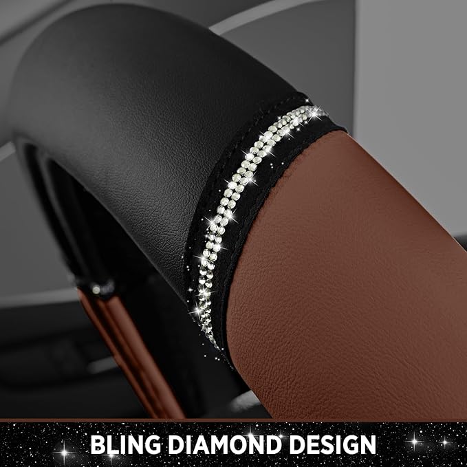Road Comforts Leather Steering Wheel Cover - Made with PVC Leather - Anti-Slip Steering Wheel Cover Universal Fit Most 14 1/2