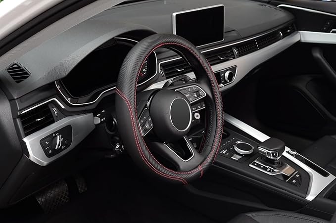 LABBYWAY Microfiber Leather Auto Car Steering Wheel Cover, Universal Fit 15 Inch Anti-Slip Wheel Protector, Black