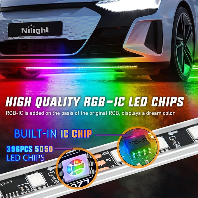 Nilight 8Pcs Aluminum Underglow Neon Accent Strip Lights 396 LEDs Dream Color Door Assist Multi Modes Sound Active Function Music with APP, Remote Control Underbody Light for Car Truck RV