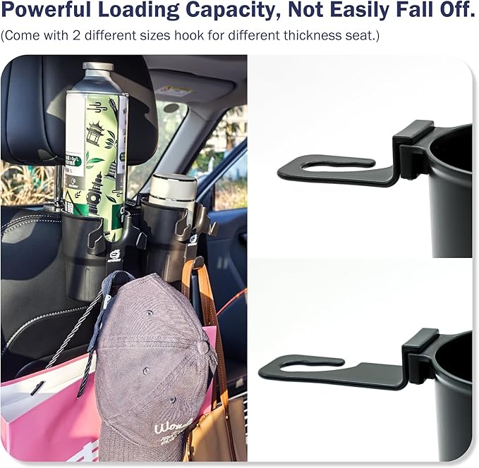 Headrest Back Seat Car Cup Holder, Versatile Road Trips Car Storage Organizer with Hanger for Bottles, Drinks, and Coins, Compatible with Cars, SUV, Trucks 2 Pack