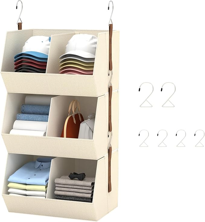 1 Pack,Extra Large Hanging Closet Organizer, Disassemblable Clothes Hanging Shelves,Collapsible Fabric Closet Storage System 