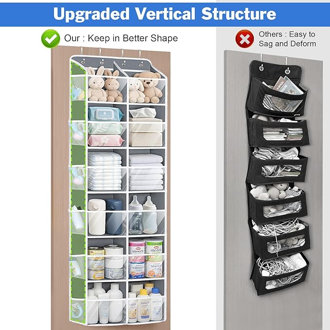 Univivi Over the Door Organizer, 6 Tiers Behind Door Storage with Clear Deep Pockets Hanging Organizer for Closet, Bedroom, N