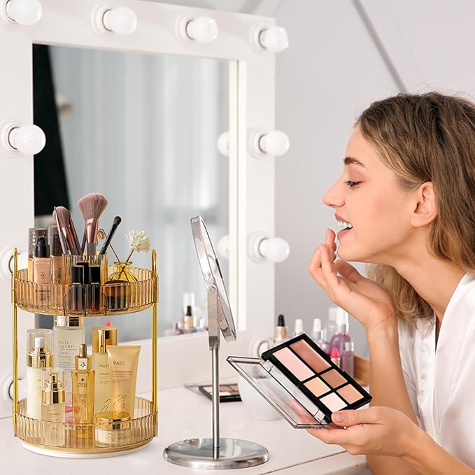shuang qing Rotating Makeup Organizer for Vanity, High-Capacity Skincare Clear Make Up Storage Perfume Organizers Cosmetic Dr