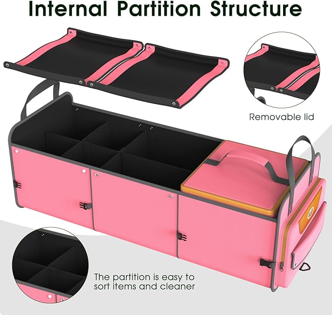 Car Trunk Organizer for SUV, Heavy Duty Waterproof Trunk Organizer, Foldable Collapsible Car Organizer with Cooler,