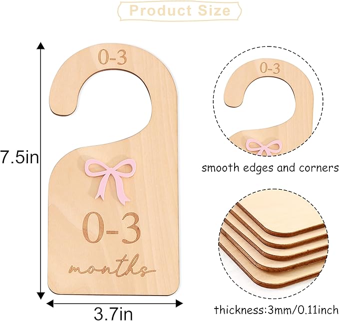 Wooden Bow Nursery Closet Dividers - Baby Girl Closet Organizer with Bow,Newborn to 24,Girl Closet Dividers,Bow Baby Shower(B