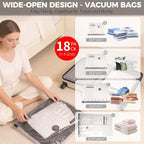 18 Pack Vacuum Storage Bags with Rechargeable Electric Air Pump (6J+3L+6M+3S), Space Saver Vacuum Sealer Bags for Clothing, B