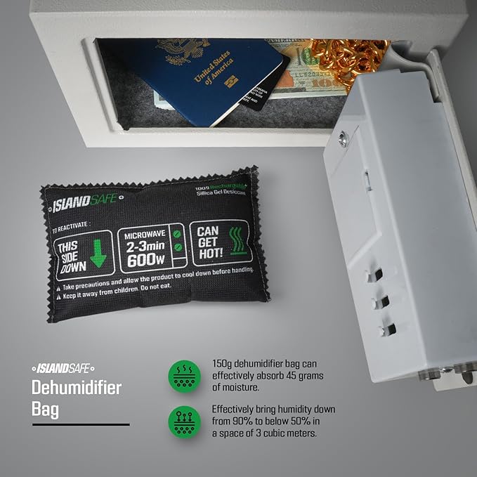 Rechargeable Safe Dehumidifier Bag 400g, Microwave Fast Reactivated Desiccant, Moisture Absorbing Packet for Safes,