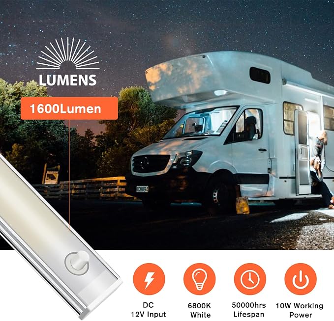 WELLUCK 12V Interior LED Light Bar, 1600LM COB Interior Light Strip w/Switch for Car, Trailer, Truck Bed, Van, RV, Cargo, Boat, Cabinet, Slim Enclosed Trailer Lights Fixture, 12 Volt Led Lighting