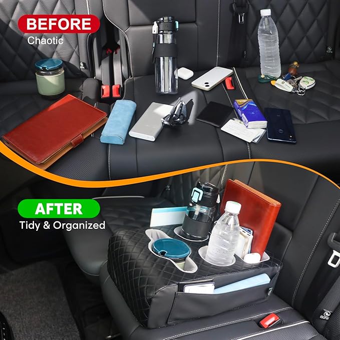 Back Seat Cup Holder for Car, Truck Bed Organizer, Car Truck Boat Organizer, Couch Cup Holder Expander Tray Holds Fit for Coffee Drink Food Snacks Remote with Side Pockets
