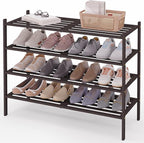 Smiry Long Bamboo Shoe Rack 4-Tier, Stackable Wooden Shoe Organizer for Entryway & Closet, Free Standing Wood Shoe Storage Sh