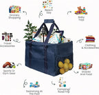 Extra Large Utility Tote Bag - Oversized Collapsible Tote with Wire Frame, Durable Reusable for Beach, Groceries, Laundry, Car Trunk, Storage and Travel - Includes 5x7 Bag with Hook - Navy Blue