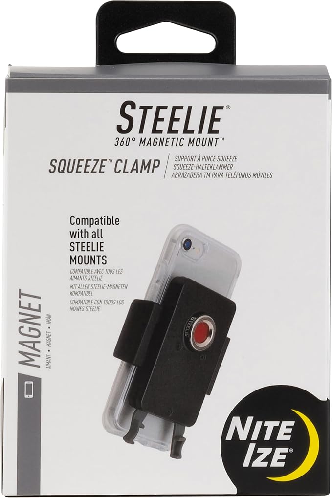 Nite Ize Steelie Squeeze Clamp - Universal Dashboard Mount for Hands-Free Use - Easy-Squeeze Levers - Continuous Force Springs - 360-Degree Rotation Magnetic Holder - Compatible with Wireless Chargers