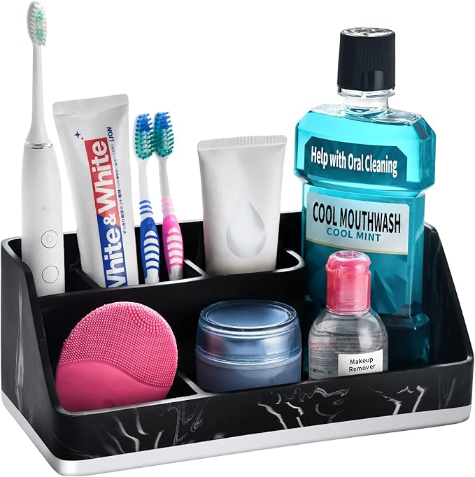 VITVITI Toothbrush Holders for Bathrooms, Bathroom Counter Organizer for Vanity Countertop/Sink, 5 Slots Tooth Brush/Toothpas