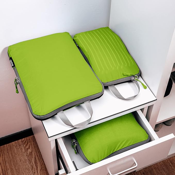 BAGAIL 5 Set Ultralight Compression Packing Cubes Travel Accessories Expandable Packing Organizers(Green)