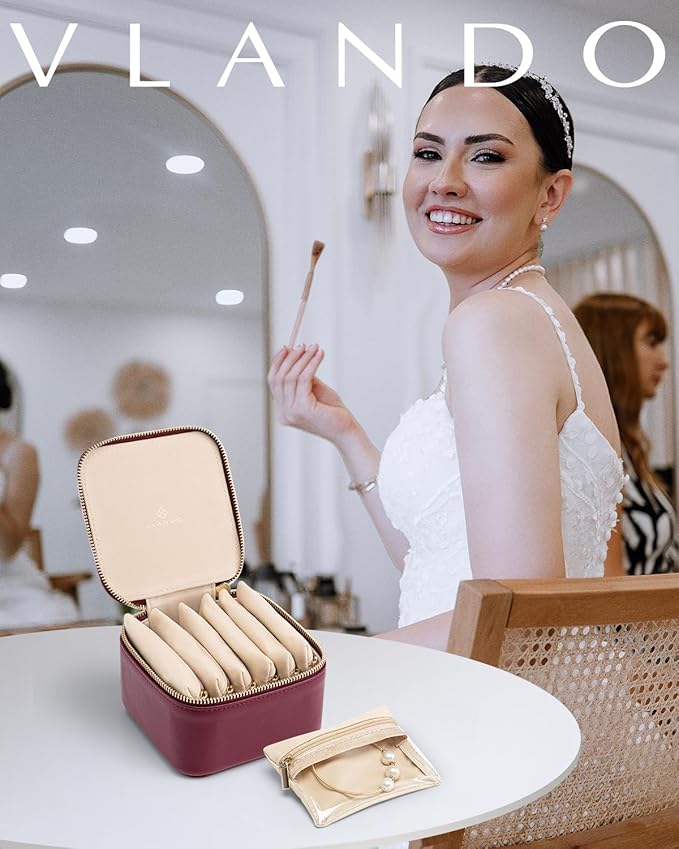 Vlando Small Jewelry Box Organizer,Travel Jewelry Storage with 6 Velvet Jewelry Zipper Pockets,Travel Jewelry Case Birthday G