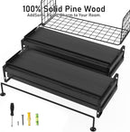 Black Wood Floating Shelves Wall Mounted - 3+1 Tier Rustic Bathroom Wall Shelves Over Toilet with Wire Storage Basket and Tow