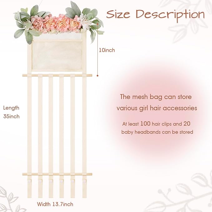 POVETIRE Headband Holder Hair Bows Organizer for Girls, Hair Accessories Display Storage Wall Hanging Decor for Baby Nursery 