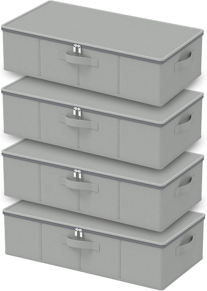 Under Bed Storage Bins, Closet Containers Organizers, Foldable Basket with Zippered, for Blankets, Clothes, Comforters, 4 Pac