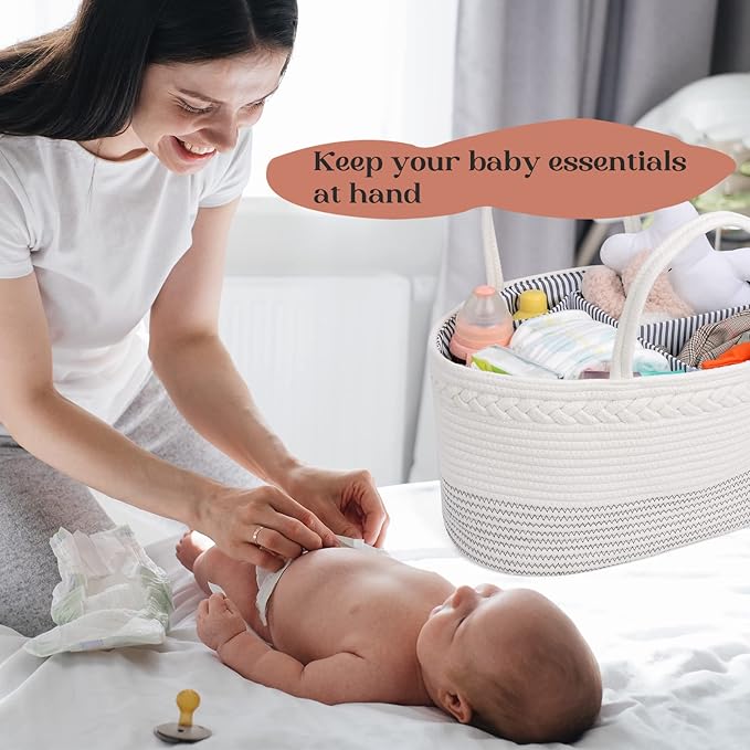 luxury little Diaper Caddy Organizer, Large Cotton Rope Nursery Baby Basket, Changing Table Organizer for Baby Diaper Storage
