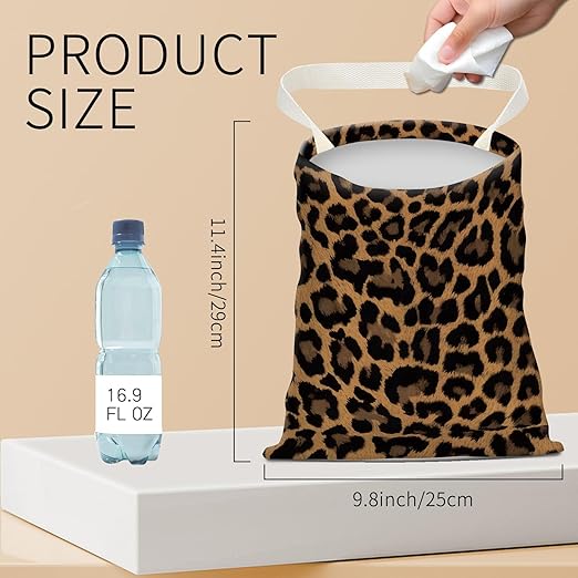 Hanging Car Garbage Bag, Cute Car Trash Can Bag, Automotive Accessories for Women Men Cute Black Brown Leopard