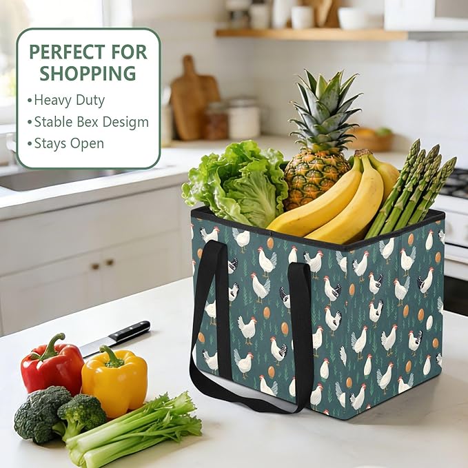 FRMG Chicken Hen Kitchen Reusable Grocery Bags,Car Organizer Storage Bag,Foldable Trunk Organizers,Large Shopping Totes Bag w