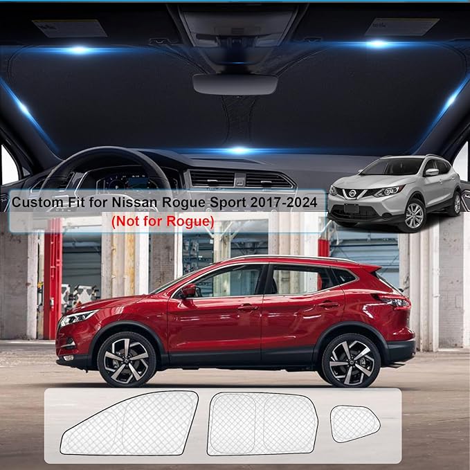 KMF 8pcs Thicken Full Window Sun Shades for Nissan Rogue Sport 2017-2024 Accessories, Custom Fit Windshield Sunshade Car Window Covers for Side Rear, UV Block and Blackout Privacy for Camping Outdoor